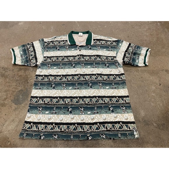 Disney Other - Vintage Disney Mickey Mouse Golf Polo Shirt Mens 2XL Green‎ Allover Print 90s